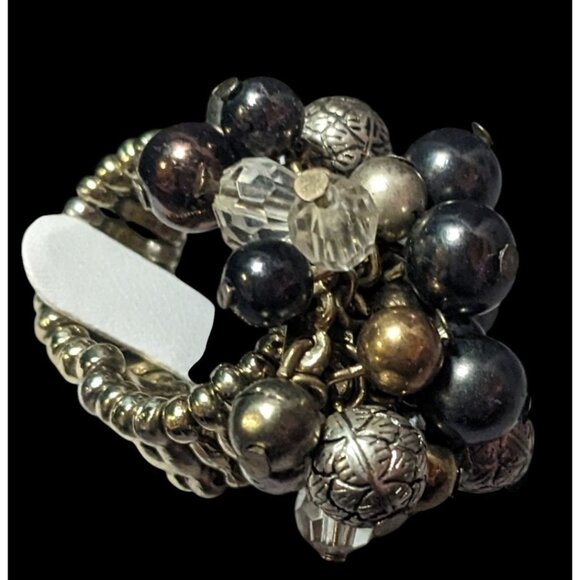 Chunky Metallic Beaded Cluster Stretch Ring Size 8 - Picture 2 of 14